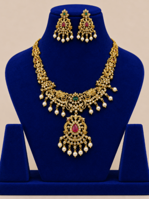 Rajvalli Pearl Cascade Necklace Set