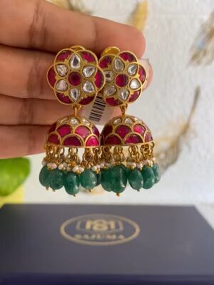 Emerald Ruby Kundan Jhumka Set