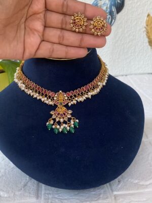 Ruby Pearl Peacock Necklace Set