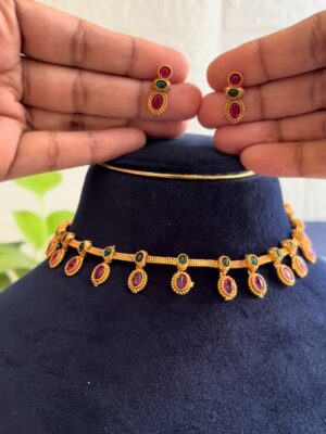 Ruby Emerald Drop Choker Set