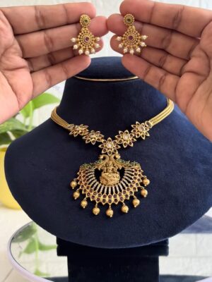 Peacock Lakshmi Temple Pendant Set