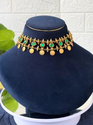 Emerald Coin Charm Choker